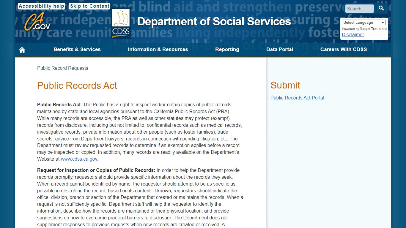 Public Record Requests - California Department of Social ...