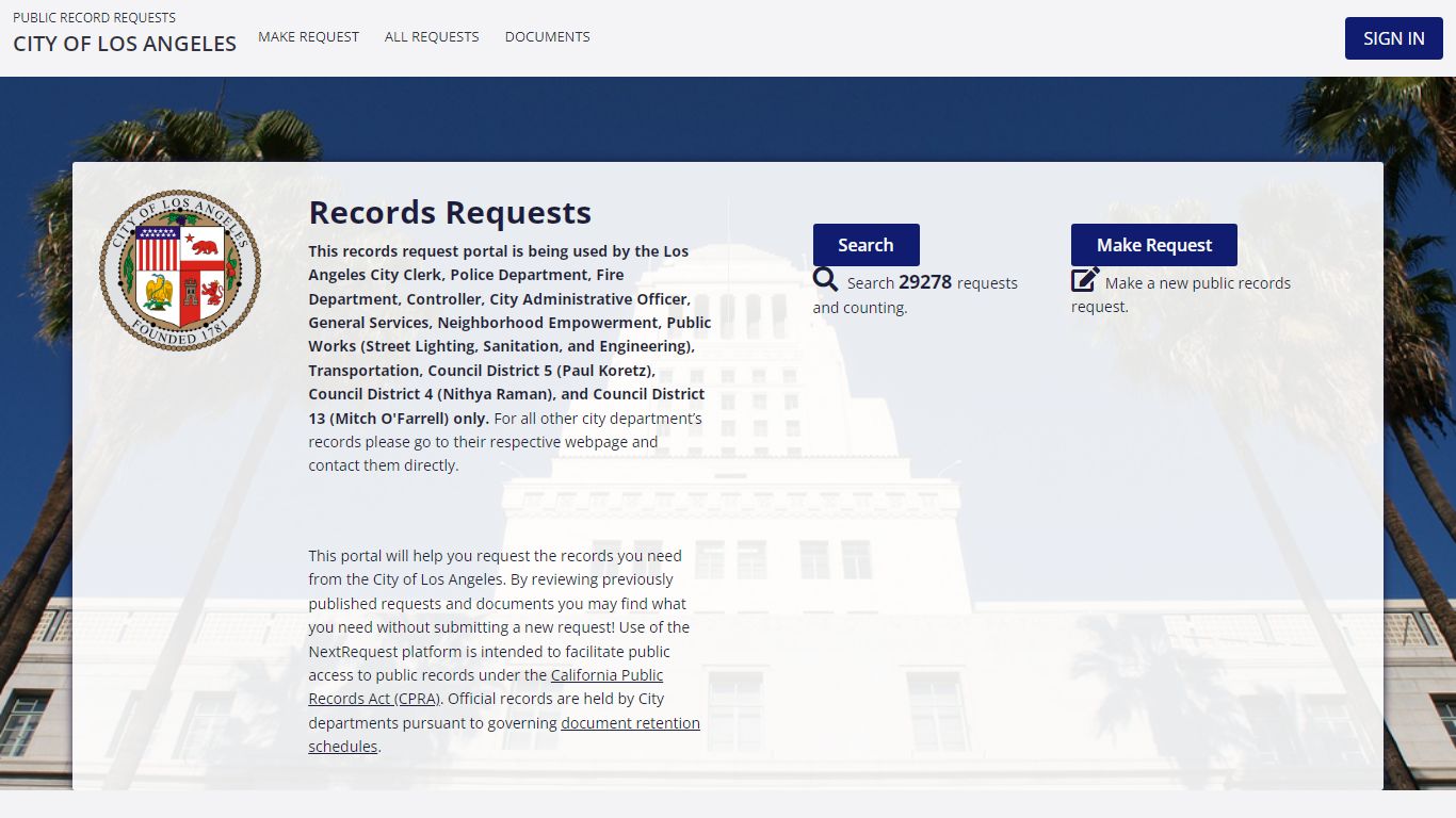 Modern FOIA & Public Records Request Software - Los Angeles